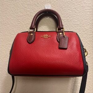 Coach Red and Brown Leather Satchel
